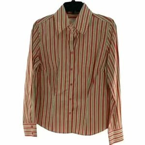 Ann Taylor Loft Button Up Multicolor Striped 100% Cotton Blouse Shirt Top Size 8